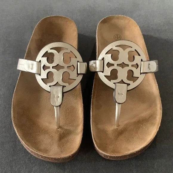 Tory Burch Miller Cloud sandals with Mettalic Gold and Tan. - Picture 1 of 12